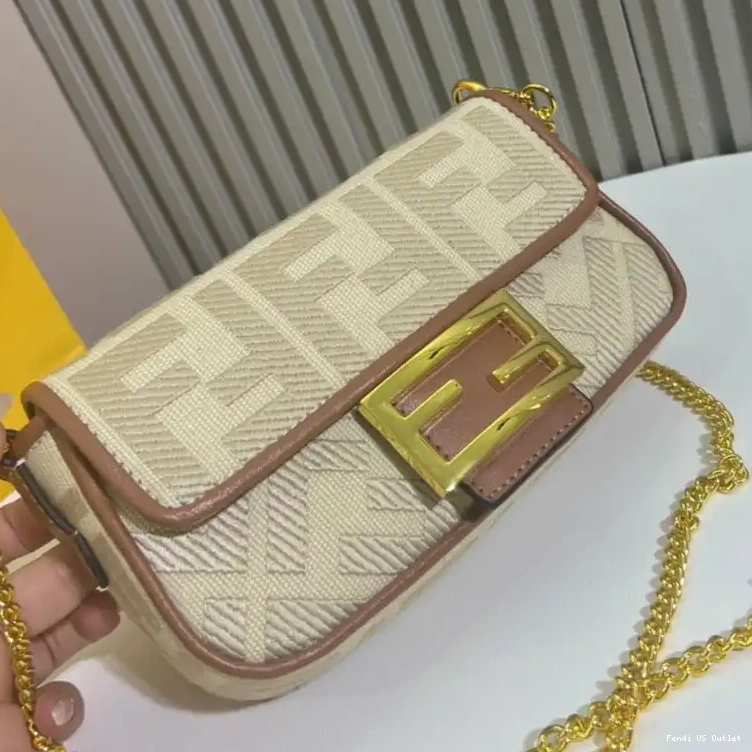 Cheap HOT Fendi Motif Baguette Canvas Mini In Beige FF Bag 0630